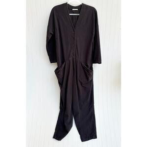 Black Crane Gray Cotton Flannel Painter Jumpsuit Oversized Relaxed Wide Leg S